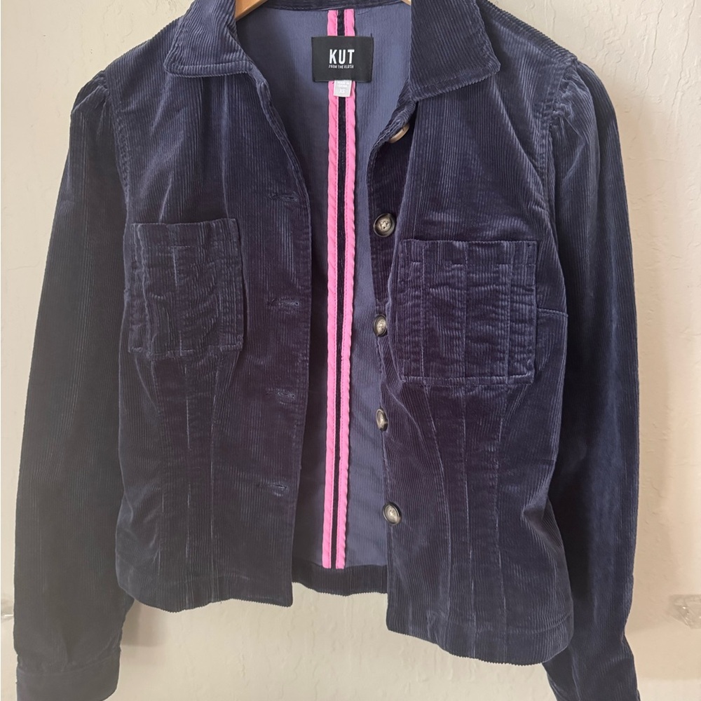 Kut from the Kloth Kyra Stretch Cotton Dark Blue Corduroy Jacket Size XS - Picture 11 of 13